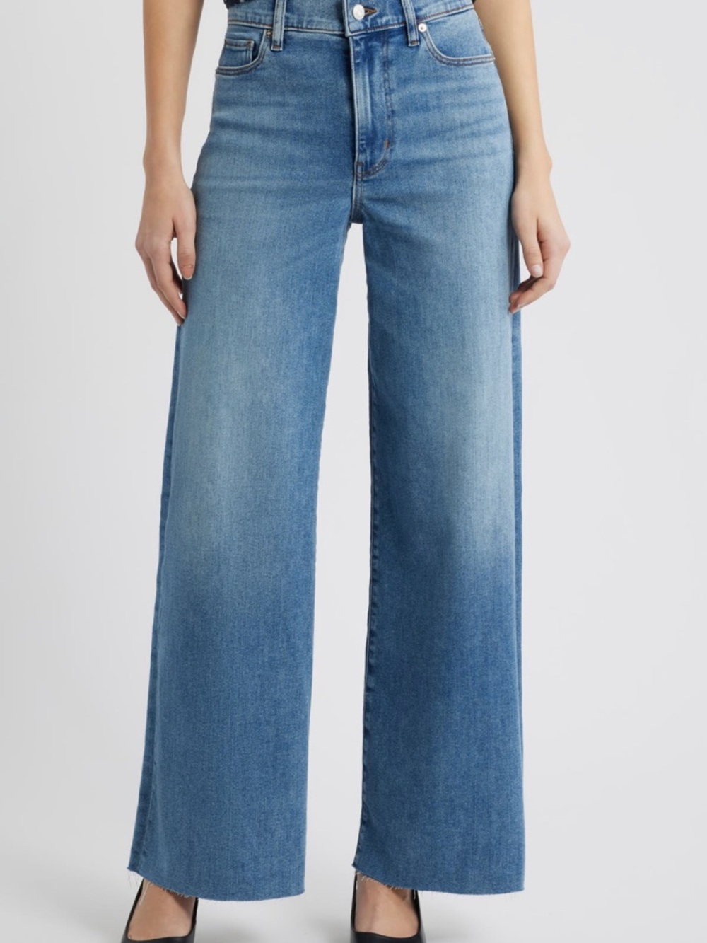 Frame Denim Light Blue Wide-Leg High-Rise Jeans, raw hem!! NWT, Le Palazzo Slim